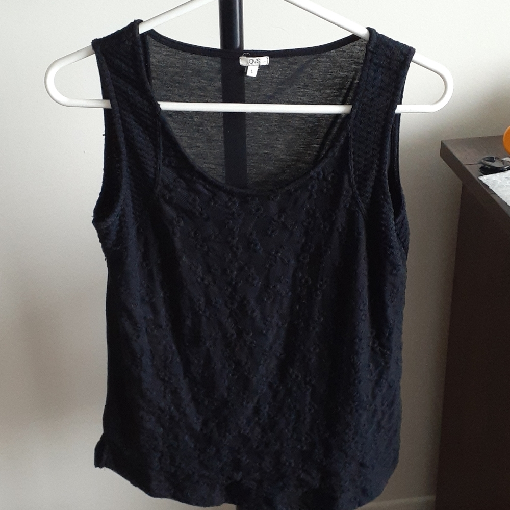OVS Black Tank Top with Subtle Floral Pattern - Women's Size Large
